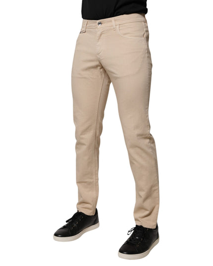 Dolce & Gabbana Beige Cotton Stretch Regular Men Denim Jeans