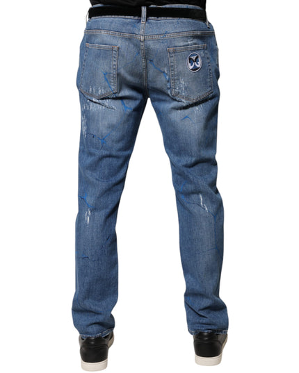 Dolce & Gabbana Blue Cotton Stretch Tattered Skinny Denim Jeans