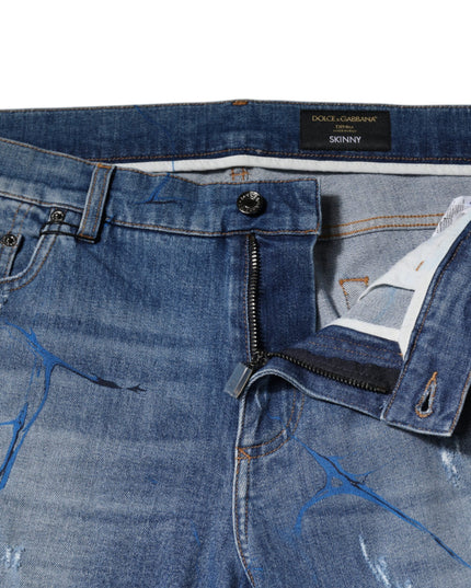 Dolce & Gabbana Blue Cotton Stretch Tattered Skinny Denim Jeans