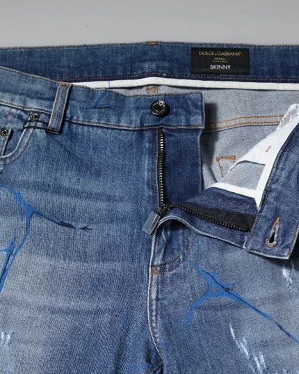 Dolce & Gabbana Blue Cotton Stretch Tattered Skinny Denim Jeans
