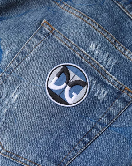 Dolce & Gabbana Blue Cotton Stretch Tattered Skinny Denim Jeans