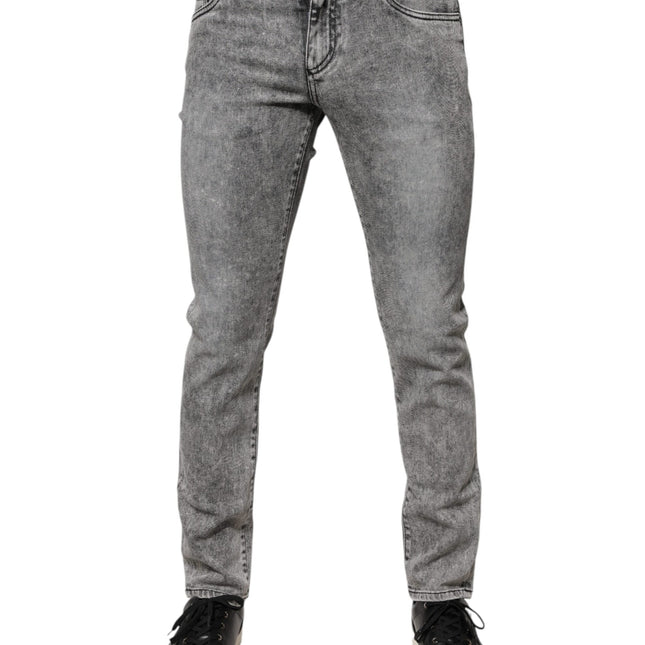 Dolce & Gabbana Gray Logo Plaque Cotton Slim Fit Denim Jeans