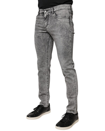 Dolce & Gabbana Gray Logo Plaque Cotton Slim Fit Denim Jeans