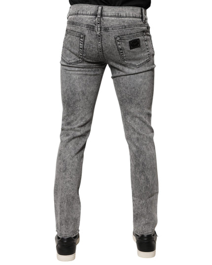Dolce & Gabbana Gray Logo Plaque Cotton Slim Fit Denim Jeans