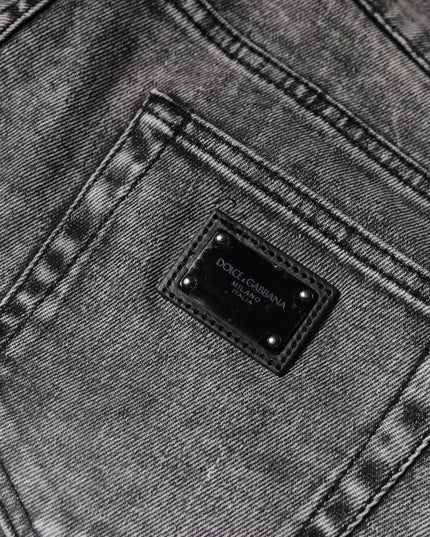 Dolce & Gabbana Gray Logo Plaque Cotton Slim Fit Denim Jeans