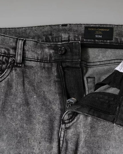 Dolce & Gabbana Gray Logo Plaque Cotton Slim Fit Denim Jeans