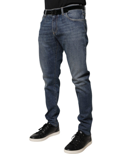 Dolce & Gabbana Blue Logo Plaque Cotton Skinny Denim Jeans