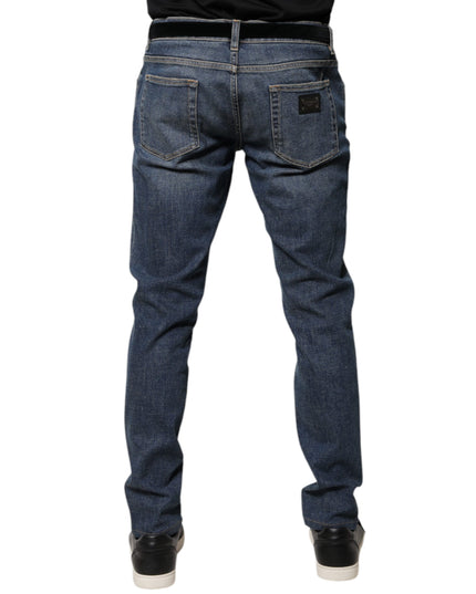 Dolce & Gabbana Blue Logo Plaque Cotton Skinny Denim Jeans
