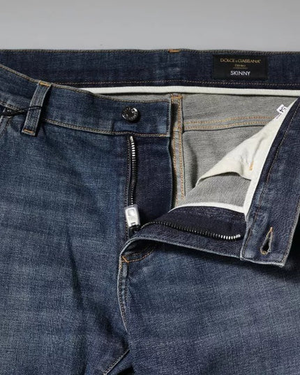 Dolce & Gabbana Blue Logo Plaque Cotton Skinny Denim Jeans