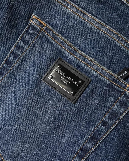Dolce & Gabbana Blue Logo Plaque Cotton Skinny Denim Jeans