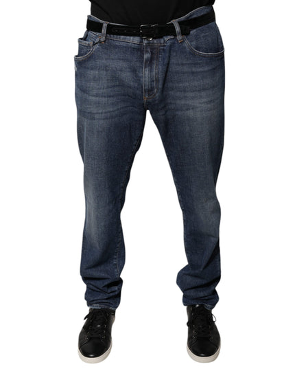 Dolce & Gabbana Dark Blue Cotton Logo Skinny Denim Jeans