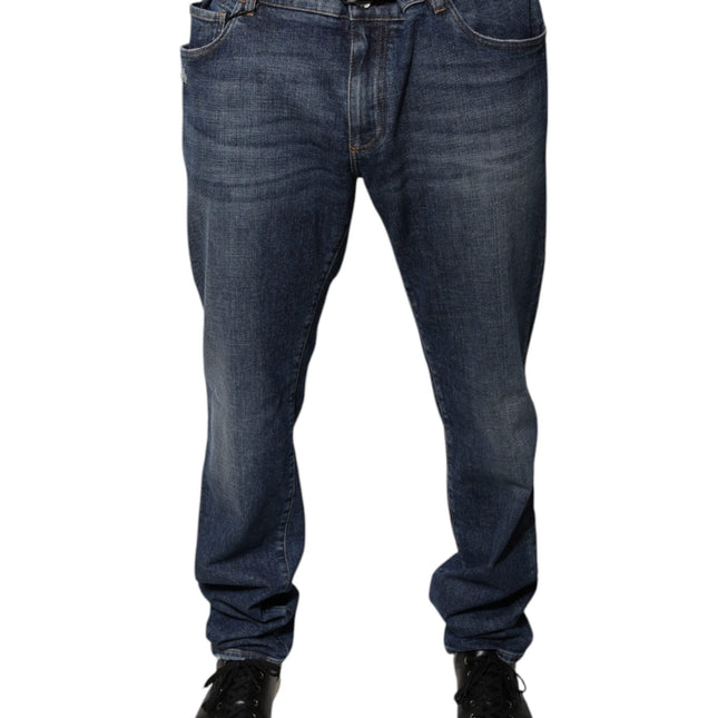 Dolce & Gabbana Dark Blue Cotton Logo Skinny Denim Jeans