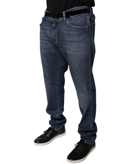 Dolce & Gabbana Dark Blue Cotton Logo Skinny Denim Jeans