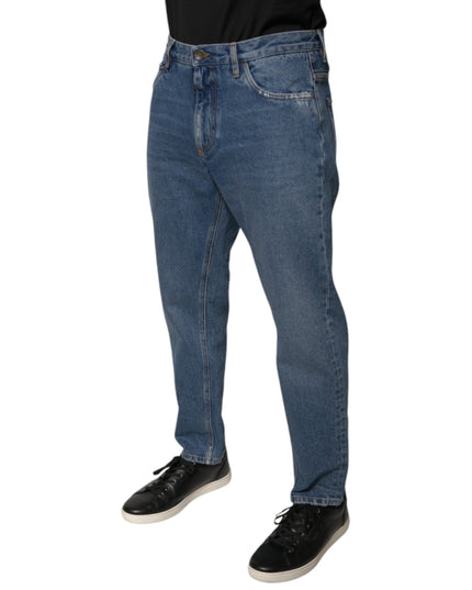 Dolce & Gabbana Blue Cotton Logo Men Loose Denim Jeans