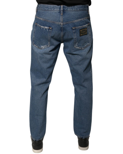 Dolce & Gabbana Blue Cotton Logo Men Loose Denim Jeans