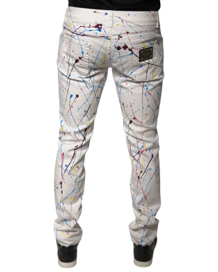 Dolce & Gabbana White Color Splash Print Skinny Denim Jeans
