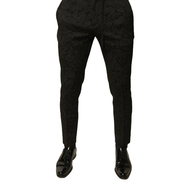 Dolce & Gabbana Black Brocade Polyester Skinny Men Dress Pants