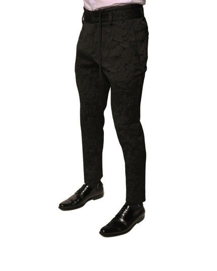 Dolce & Gabbana Black Brocade Polyester Skinny Men Dress Pants
