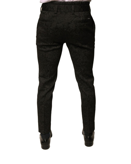 Dolce & Gabbana Black Brocade Polyester Skinny Men Dress Pants