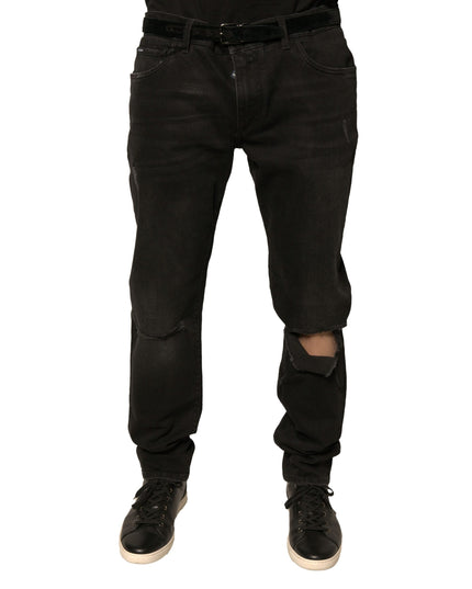 Dolce & Gabbana Black Ripped Logo Cotton Skinny Denim Jeans