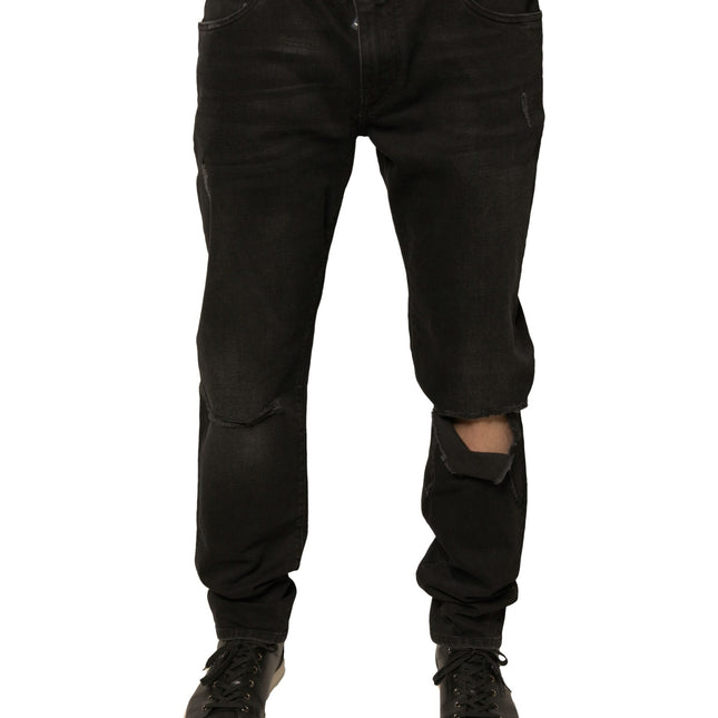 Dolce & Gabbana Black Ripped Logo Cotton Skinny Denim Jeans