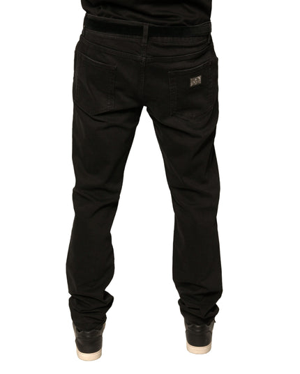 Dolce & Gabbana Black Ripped Logo Cotton Skinny Denim Jeans