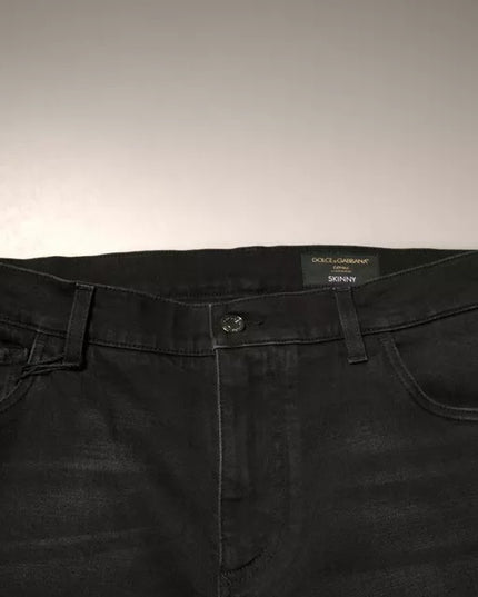 Dolce & Gabbana Black Ripped Logo Cotton Skinny Denim Jeans