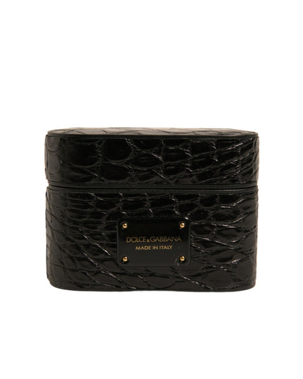 Dolce & Gabbana Black Leather Metal Logo Plaque Holder Airpods Case