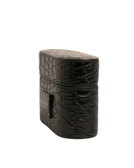 Dolce & Gabbana Black Leather Metal Logo Plaque Holder Airpods Case