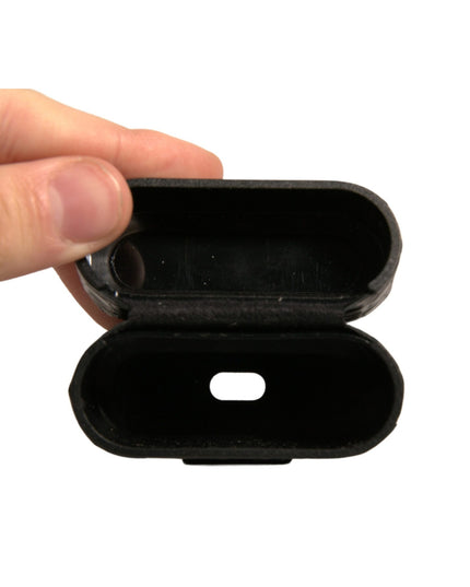 Dolce & Gabbana Black Leather Metal Logo Plaque Holder Airpods Case