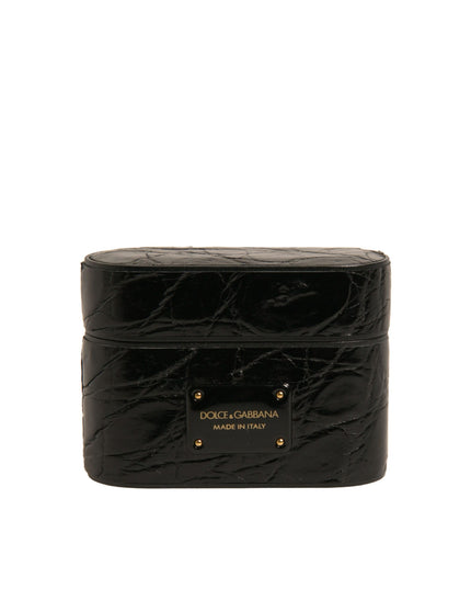 Dolce & Gabbana Black Leather Metal Logo Plaque Holder Airpods Case
