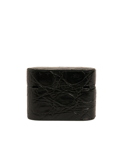 Dolce & Gabbana Black Leather Metal Logo Plaque Holder Airpods Case