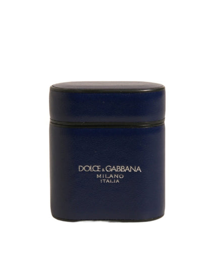 Dolce & Gabbana Blue Leather Logo Print Flip Holder Airpods Case