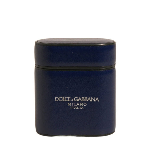 Dolce & Gabbana Blue Leather Logo Print Flip Holder Airpods Case