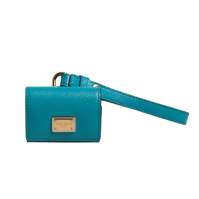 Dolce & Gabbana Green Logo Plaque Leather Gold Metal Strap Airpods Case