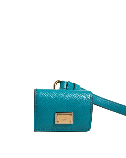 Dolce & Gabbana Green Logo Plaque Leather Gold Metal Strap Airpods Case