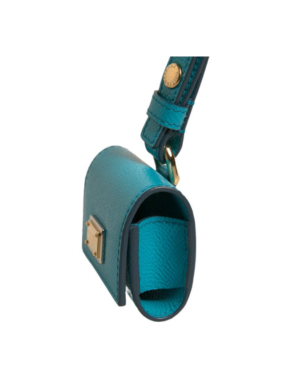 Dolce & Gabbana Green Logo Plaque Leather Gold Metal Strap Airpods Case