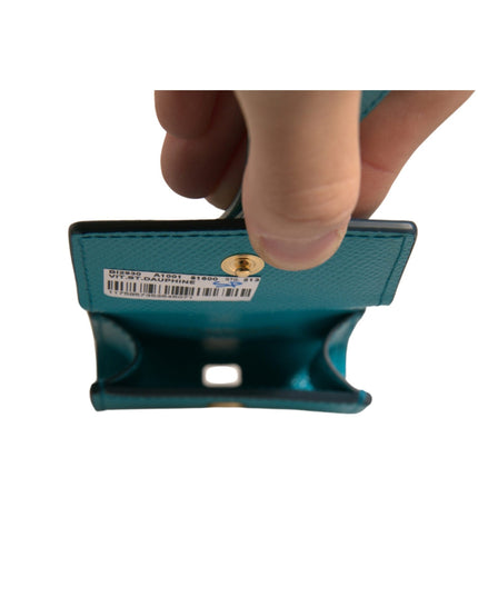 Dolce & Gabbana Green Logo Plaque Leather Gold Metal Strap Airpods Case