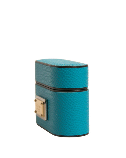 Dolce & Gabbana Green Leather Metal Logo Plaque Holder Airpods Case