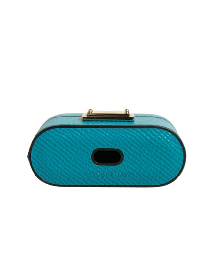 Dolce & Gabbana Green Leather Metal Logo Plaque Holder Airpods Case