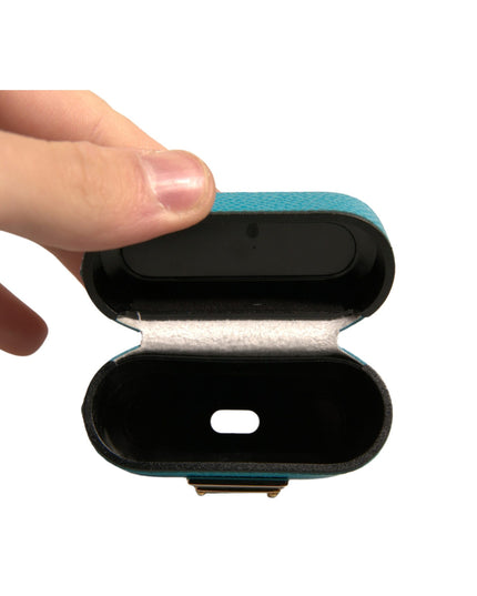 Dolce & Gabbana Green Leather Metal Logo Plaque Holder Airpods Case