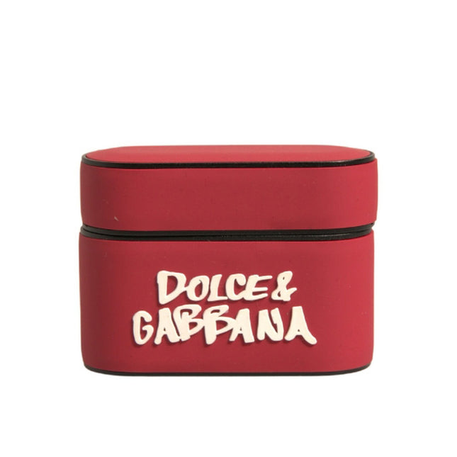 Dolce & Gabbana Red PVC Embossed Logo Plaque Holder Airpods Case