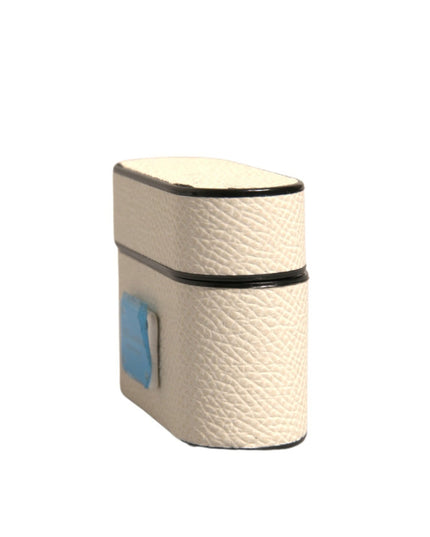 Dolce & Gabbana White Leather Metal Logo Plaque Holder Airpods Case