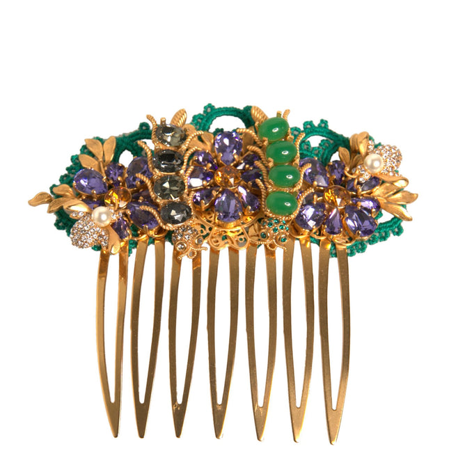 Dolce & Gabbana Gold Brass Crystals Hair Stick Comb