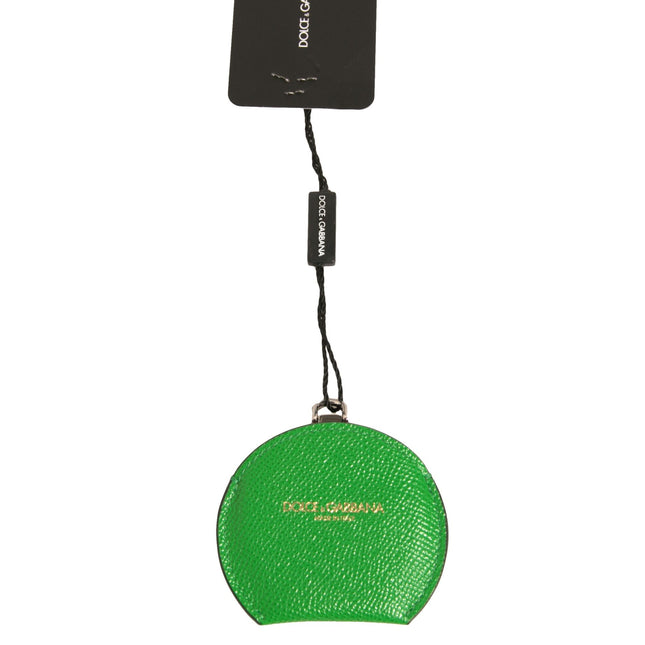 Dolce & Gabbana Green Calfskin Leather Round Logo Hand Mirror Holder