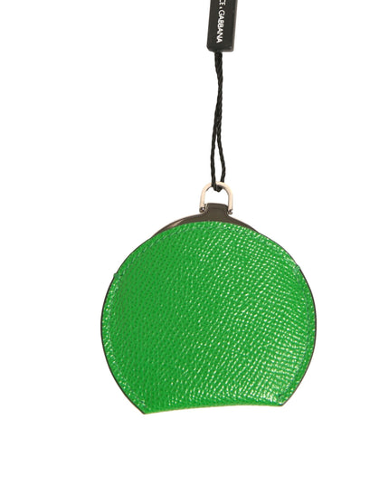 Dolce & Gabbana Green Calfskin Leather Round Logo Hand Mirror Holder