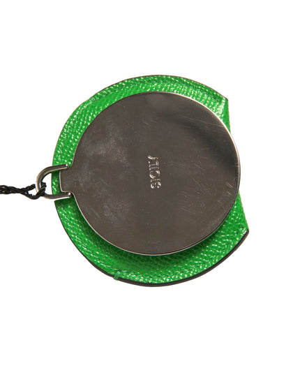 Dolce & Gabbana Green Calfskin Leather Round Logo Hand Mirror Holder