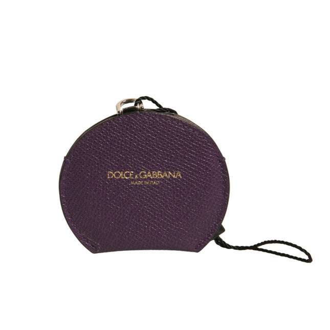 Dolce & Gabbana Purple Calfskin Leather Round Logo Hand Mirror Holder