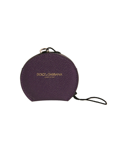 Dolce & Gabbana Purple Calfskin Leather Round Logo Hand Mirror Holder