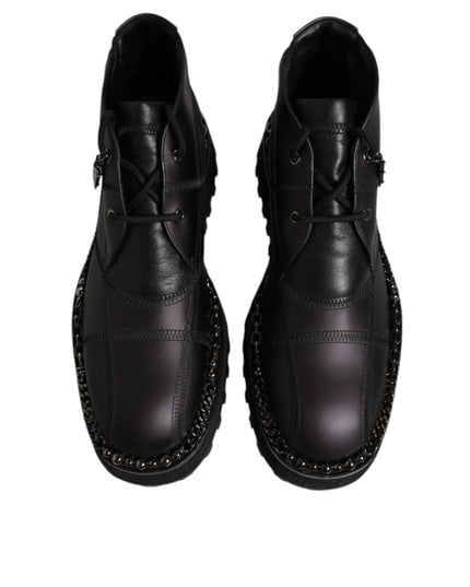 Dolce & Gabbana Black Leather Lace Up Ankle Boots Shoes